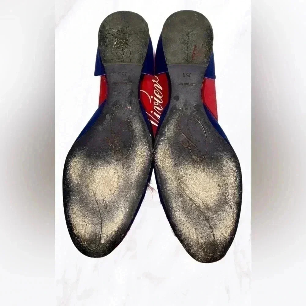 Roger Vivier Navy Satin Crystal Buckle D’Orsay Flats EU 35.5 (Fits 36.5) - Picture 5 of 7